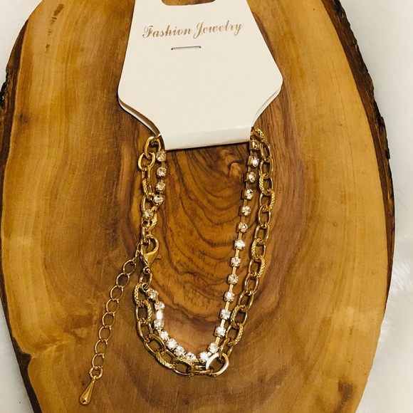 Gold Double Strand Rhinestone Bracelet - Picture 1 of 5